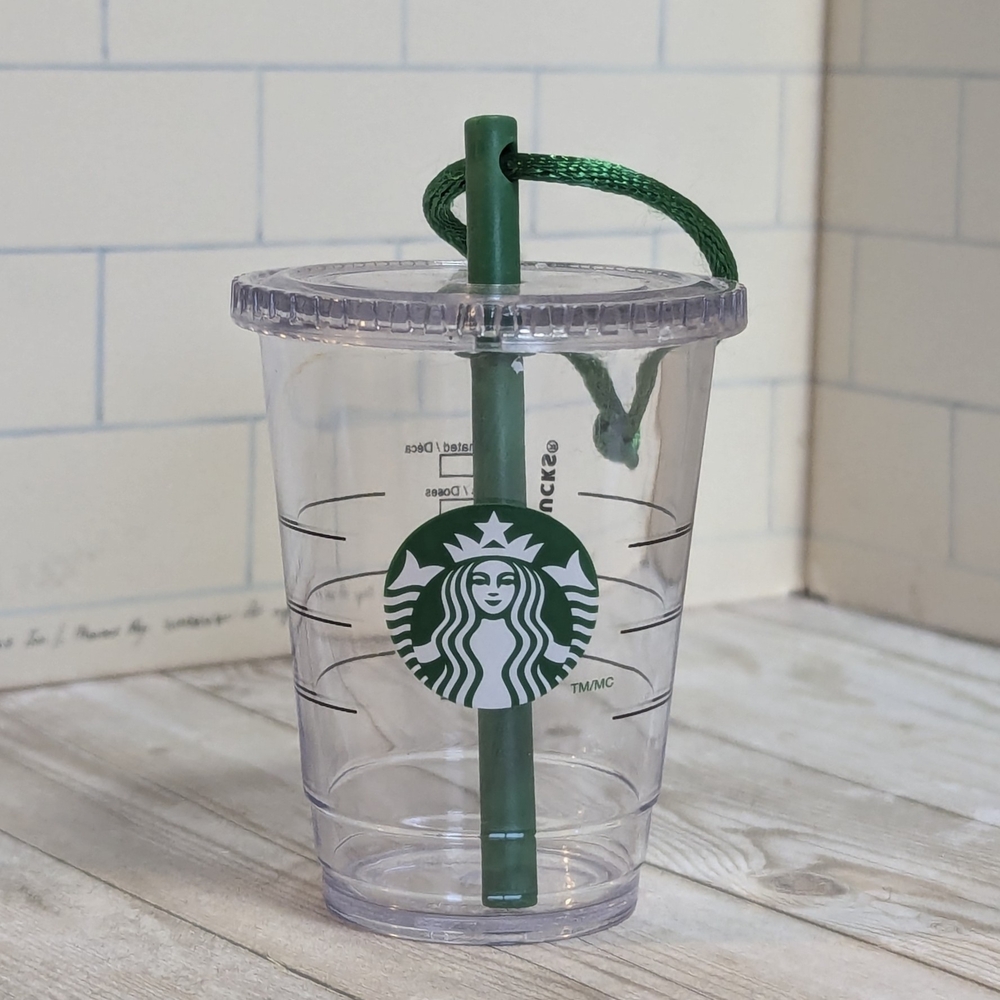 Starbucks Holiday 2014 Plastic Cold To Go Cup Christmas Ornament, Classic Green